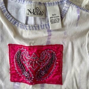 Girls White/Purple Tee Pink beaded  from design Graphic Tee